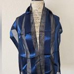 Striped Satin Sheer Navy Blue Neck Scarf Photo 1