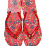 Tory Burch Rubber Flip Flop Thongs in Red Floral Size 11 Photo 0