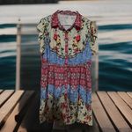 Mix Print‎ Floral Shirtdress Ruffle Sleeve Button Down Boho Hippy Retro L? Yellow Size L Photo 1