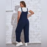 SheIn Essnce Plus Solid Dual Pocket Overall Jumpsuit Navy Blue Medium Photo 1