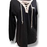 PINK - Victoria's Secret Victoria's Secret Pink Campus Lace-up Long Tee Shirt Dog Black White Small Photo 7