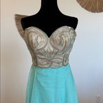 Elegant Strapless Gold and Aqua Dress Blue Size 6 Photo 2