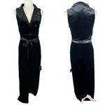 Lulus New  Posh Flair Black Velvet Satin Collared Surplice Jumpsuit Size Medium Photo 2