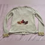 Fall Autumn leaves Embroidered Beaded Cream Cardigan Orange Photo 3