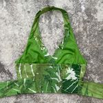 Anthropologie Multi Green Palm Leaf Print V Neck Waist Tie Beach Halter Tank Top Photo 5