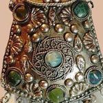 Sajai Gemstone Coin Purse Ethnic Silver Pendant Necklace Green Gemstones Bohemia Photo 1