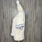 Polagram ‎ Women's White Bell Sleeve Blouse Blue Stripe Trim Size Small Photo 5