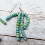 Vintage Earrings For Pierced Ears Light Blue & Green Beaded Dangle Photo 2