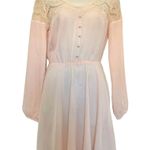 Candie's Candie’s Light Pink Long Sleeve Button Down Sheer Lace Peasant Mini Dress Small Photo 2