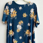 Loft  Blue and Yellow Floral Swing Shift Dress, Casual Knit Dress, Size Medium Photo 12