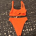 Aerie  Bikini Set Coral Striped high waisted  Photo 1