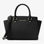 Michael Kors Selma Saffiano Leather Satchel Handbag Purse Black Photo 0