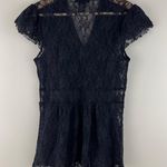 Sam & Max Vintage 90’s Black Dark Academia Gothic Lace Semi Sheer Short Sleeve Blouse Top Photo 8
