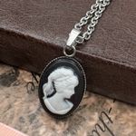 Handmade Vintage Cameo Pendant Necklace Black and White 18" Chain Photo 4