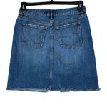 Loft Petite SZ 6P Mini A-Line Jean Skirt Pockets Distressed Slit Frayed Hem Blue Photo 2