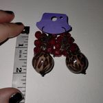 Vintage Acrylic Leopard Cheetah Ball Red Beads Dangle Drop Costume Earrings Brown Photo 2