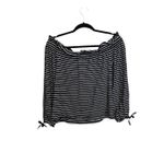 Banana Republic Top Womens Medium Off Shoulder Blouse Navy White Stripe Tie Cuff Photo 1