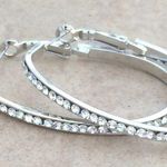 Silver Tone Oval Crystal Hoop Earrings Photo 0