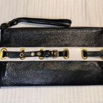 Carlisle Black & White Patent Leather Clutch w/Gold Hardware and Buckle Detail Black Photo 0