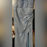 Blue Strapless Ruched Gown with Slit for Prom Size 2 Photo 3