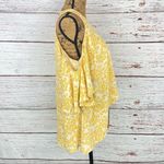 Olivaceous Floral Cold Shoulder Flutter Sleeve Faux Wrap Hi Lo Blouse Yellow L Photo 5