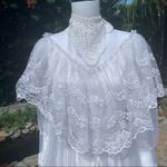 Vintage 1950s lace high neck wedding dress cottage core / boho ruffle tiered lac White Size M Photo 8