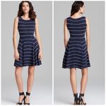 Alice + Olivia  Bolton Ottoman Pinstripe Flare Navy Blue & White Dress Size Small Photo 5