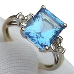 10k 10KT Karat Fine Solid White Gold Blue Topaz & Diamond Ring Women’s 6.5 Photo 4