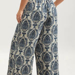 Blue and White Damask Print Patterned Straight Leg Pants Size 16 Photo 0