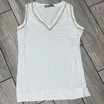 D. Exterior white V neck beaded and gold‎ lurex tank italy $170 Photo 6