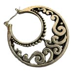 Silver Boho Medium Hoops Cutout Design Circle Hoop Earrings Photo 2