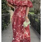 ZARA  Red Marble Maxi Dress Off Shoulder Tiered Ruffles Lightweight Size M‎ Photo 4