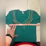 We The Free Free People Embroidered Waffle Knit Teal Boho Long Sleeve Womens Size Medium Photo 2