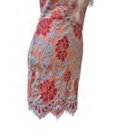 Storia Lace Mini Dress Floral Coral Blue Illusion‎ Neckline Party Cocktail Photo 4