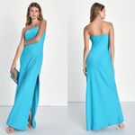 Lulus NWT  Exquisite Excellence Turquoise Satin Strapless Maxi Dress Photo 1