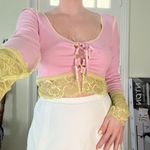 Urban Outfitters NWT  Pink and Yellow Lace Up Long Sleeve Top Photo 4