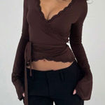 SheIn Brown Wrap Top Chocolate Tie Around Photo 0