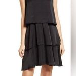 Sam Edelman Black Satin Sleeveless Tiered Ruffled Shift Minidress Size 2 Photo 0