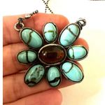 Sterling silver howlite and amber flower pendant necklace Blue Photo 4