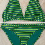 Aerie Striped Bikini SET Triangle Top L & Bikini Brief S Women’s Green & Blue Photo 0