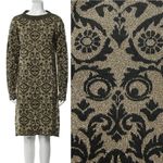 Fendi  Wool Blend Knit Sweater Brocade Damask Dress Metallic Gold Brown Photo 1
