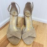 Sam Edelman  Yancy Tan Suede Block Heel Sandal Ankle Strap Peep Toe Beige Size 11 Photo 2