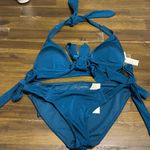 Abercrombie & Fitch  Teal Blue Green Bikini Set Triangle Front Side Tie XS Photo 0