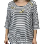 Quacker Factory Embroidered Bee Rhinestone Striped Cotton Knit Top Size 2X Photo 0