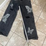 Daisy Street Black Wash Butterfly Rose Distressed Wide Leg Jeans Women's LG Photo 5