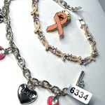 Breast Cancer Awareness Pink Ribbon Jewelry Set W/ Bracelet & Pin Silver & Pink Photo 0