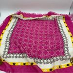 Henri Bendel  Knit Pink Yellow Ivory Logo Fringe Scarf Square Photo 1