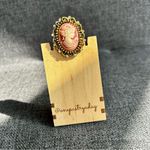 Sparkly Cameo Brooch Pin, Rhinestone Filigree Edging Detail, Red, Pink, Gold Red Photo 11