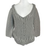 Free People Vintage 90s Wool Sweetheart Chunky Knit Cardigan Sweater Grey Medium Photo 8
