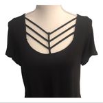 JODIFL Chevron Neckline Black Shirt Dress Photo 1